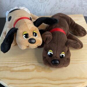 Retro Pound Puppies Plush Tan Brown Dog Pair With Collars & Diaper